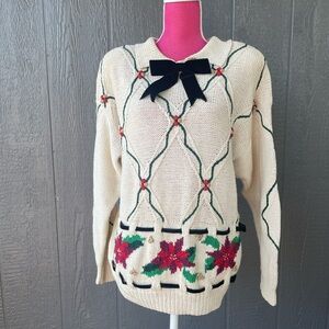 Marisa Christina Cream Sweater with Red Floral Accents